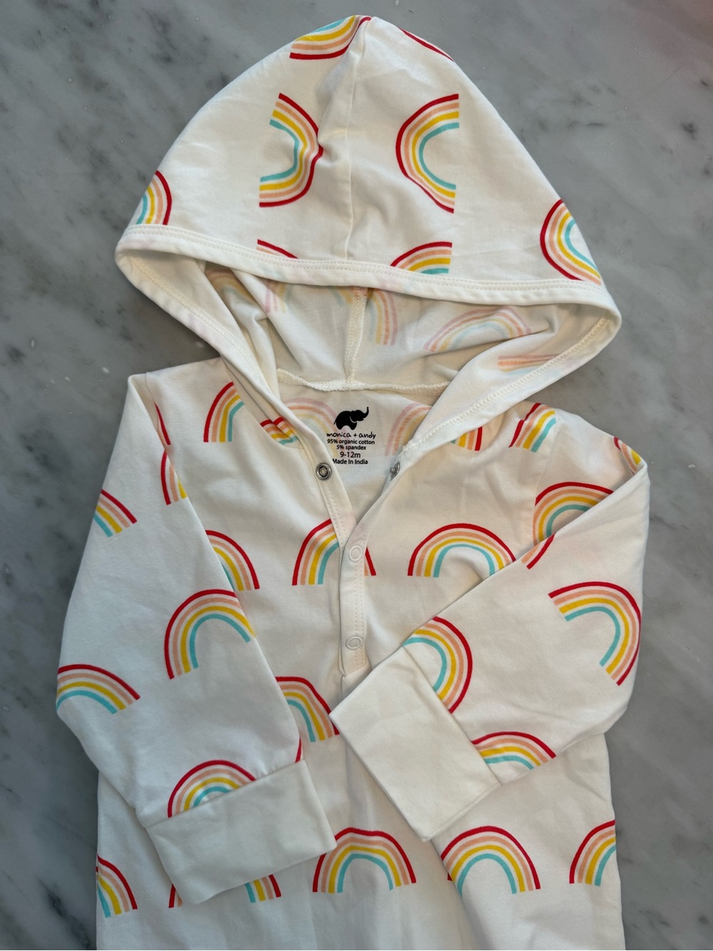 Monica + Andy NWOT Hooded Rainbow Print Onesie 9-12mo